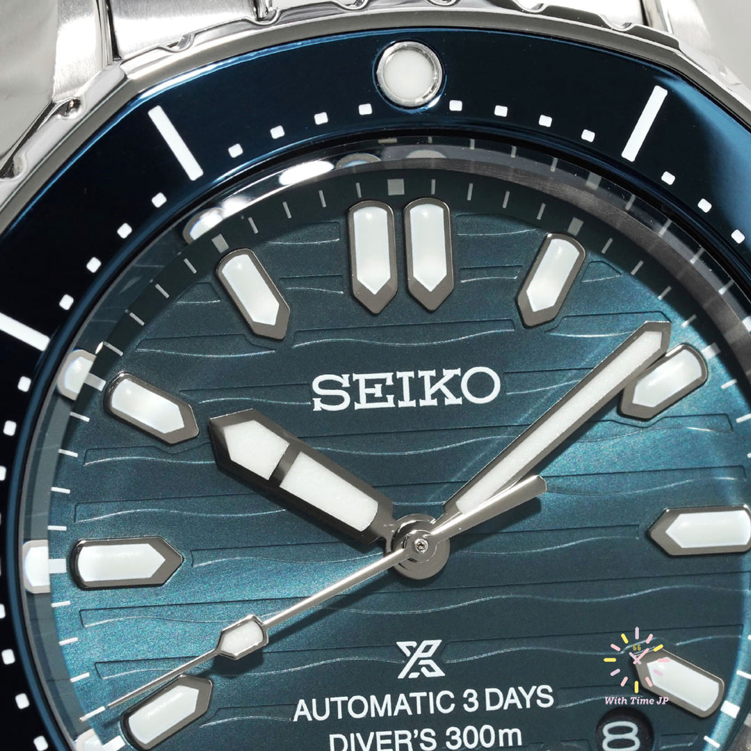 SEIKO Prospex SBDC203 automatic diver's watch close-up of Blue dial.