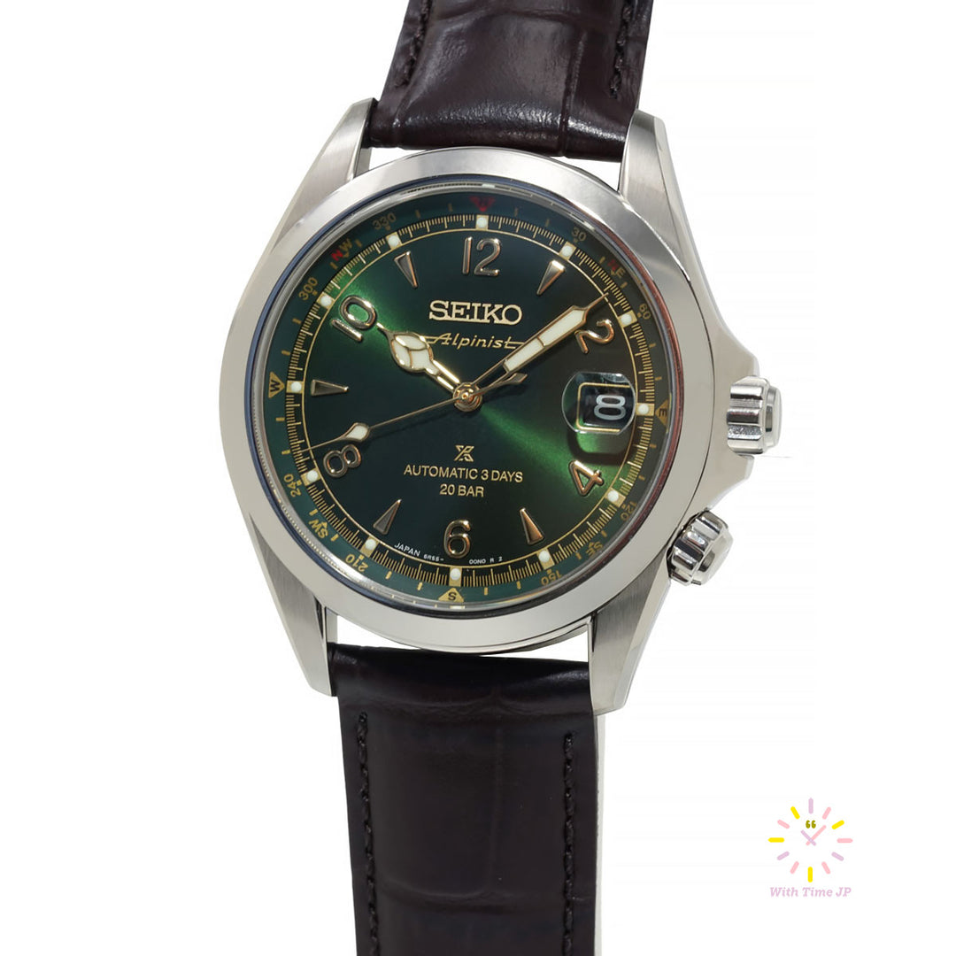 Seiko Alpinist Automatic Date SBDC211,Mechanical  watch, Men's Watch, stainless steel case, Green Dial,leather Band.