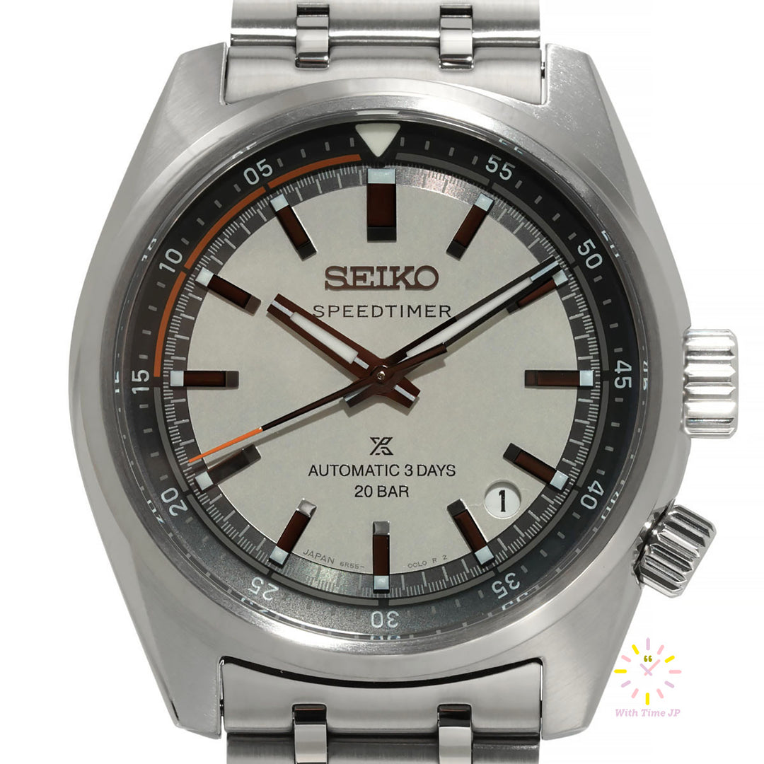 Seiko Prospex Automatic Speedtimer SBDC215,Close-up of gray Dial from Front angle