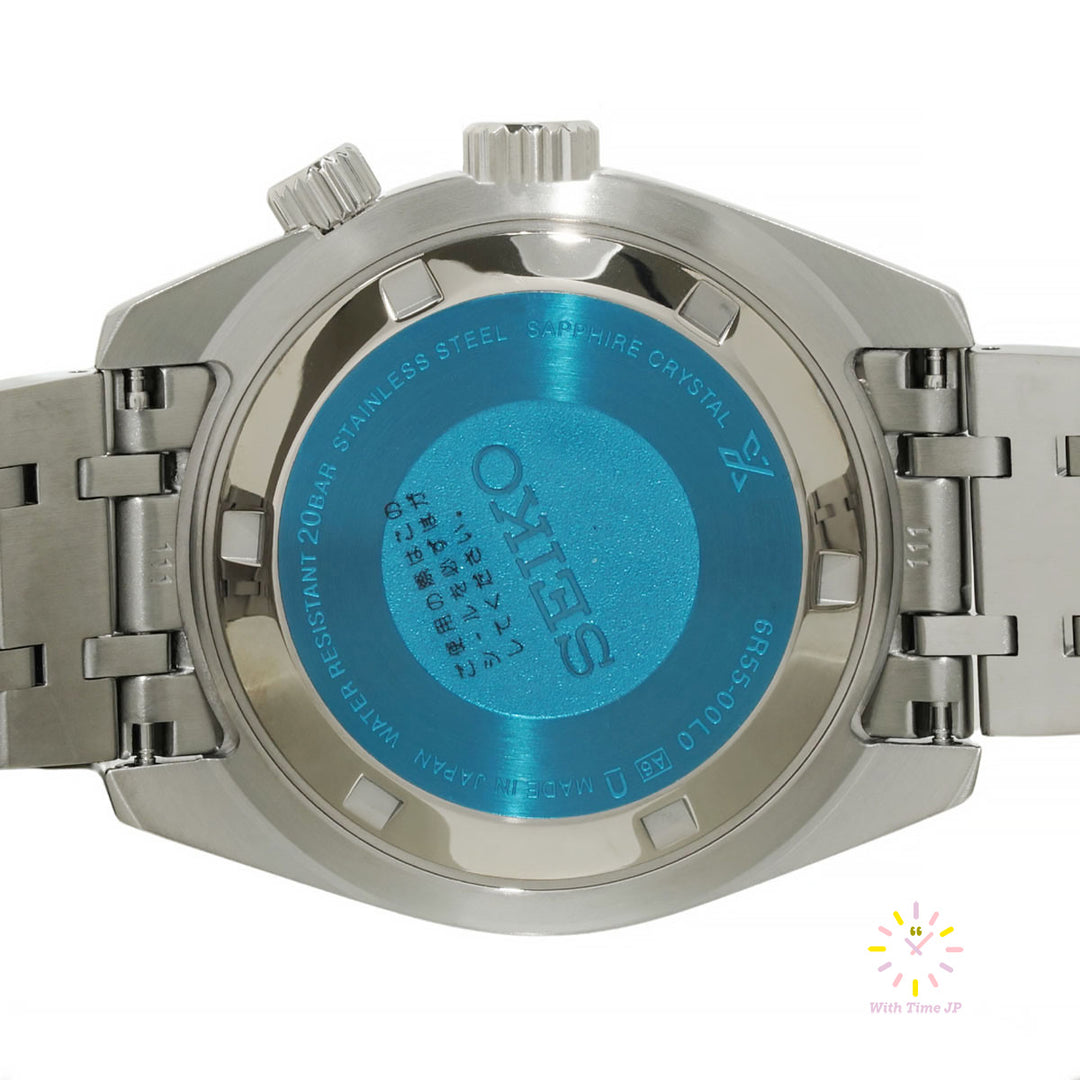Backsid of the case of Seiko Prospex Automatic Speedtimer SBDC215