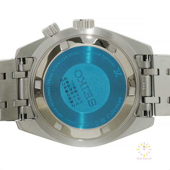 Backsid of the case of Seiko Prospex Automatic Speedtimer SBDC215