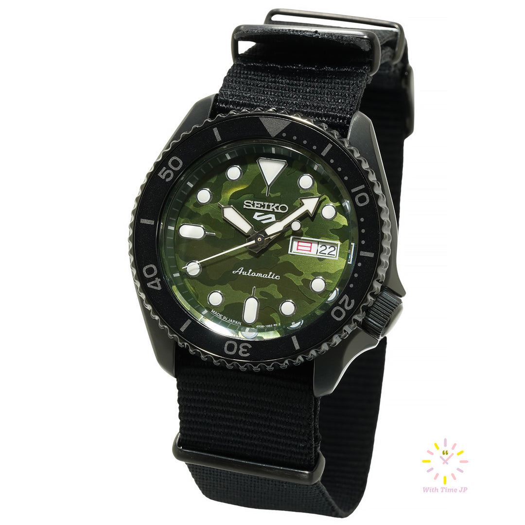 Seiko 5 Sports SBSA173 JDM Mechanical Men's Watches, Stainless steel case, Camouflage Diall,  Nylon Band.