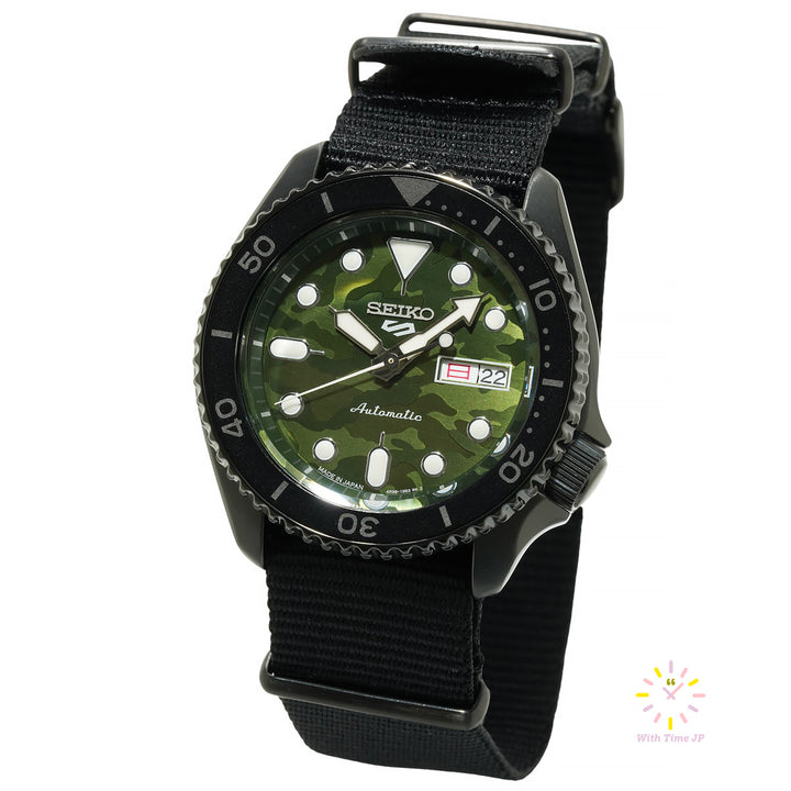 Seiko 5 Sports SBSA173 JDM Mechanical Men's Watches, Stainless steel case, Camouflage Diall,  Nylon Band.