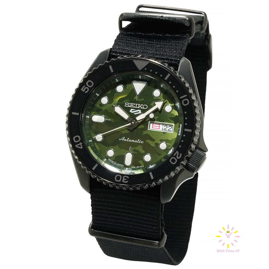 Seiko 5 Sports SBSA173 JDM Mechanical Men's Watches, Stainless steel case, Camouflage Diall,  Nylon Band.