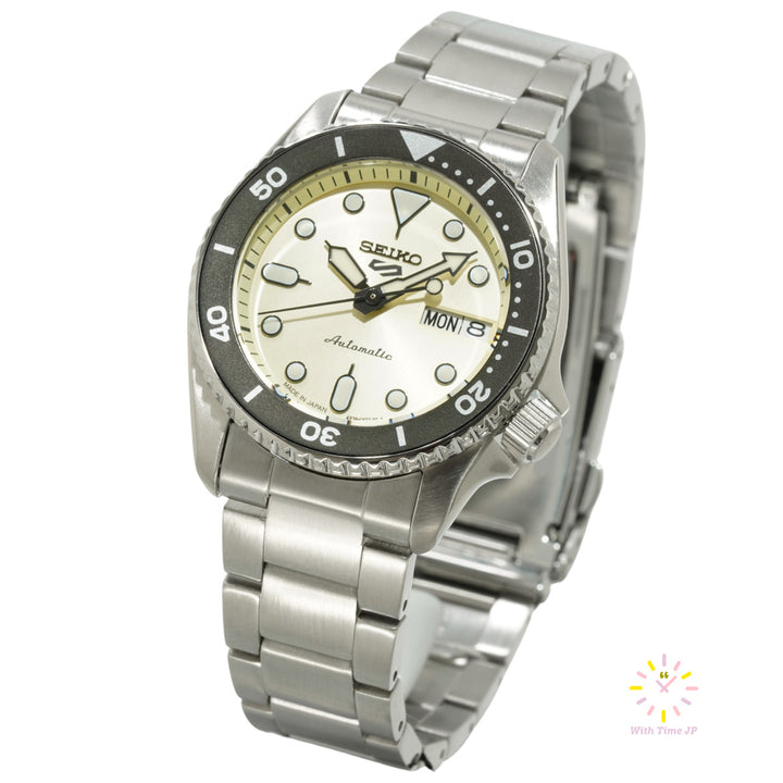 Seiko 5 Sports SBSA227 from a low angle on the right.