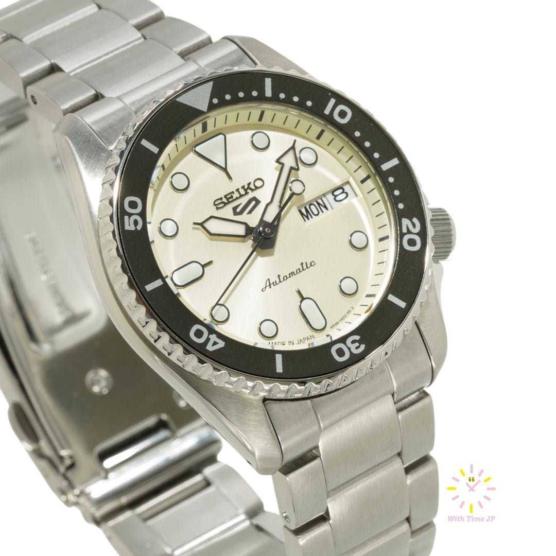 Seiko 5 Sports SBSA227 from a low angle on the Left.