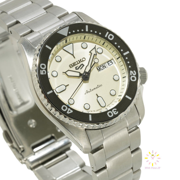 Seiko 5 Sports SBSA227 from a low angle on the Left.
