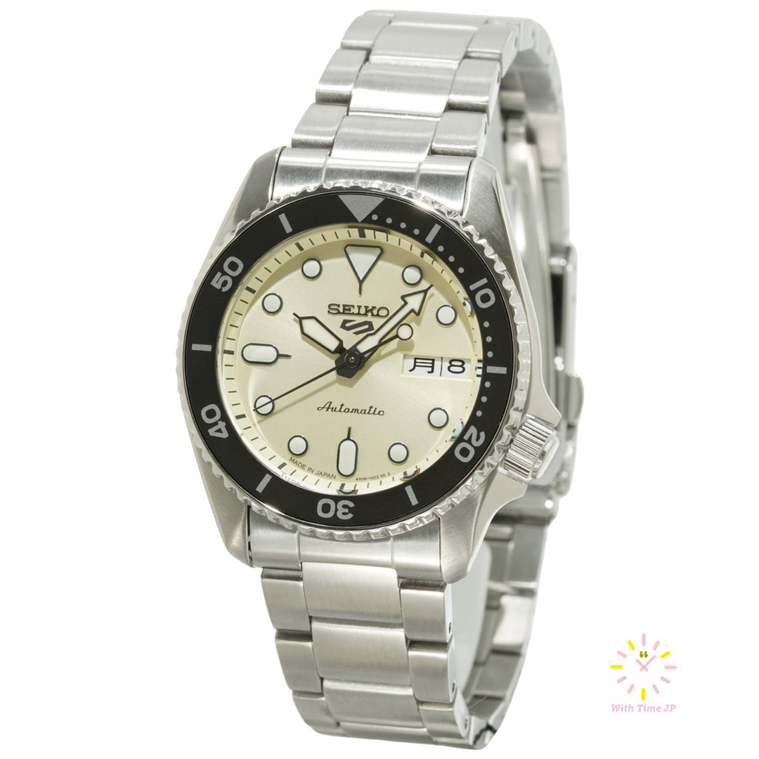 Seiko 5 Sports SBSA227 JDM Mechanical Men's Watches, Stainless steel case, Stainless steel Band,Off-white Diall. 