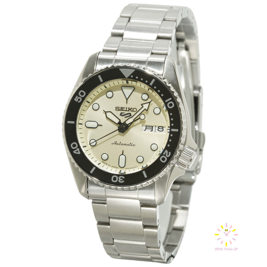Seiko 5 Sports SBSA227 JDM Mechanical Men's Watches, Stainless steel case, Stainless steel Band,Off-white Diall. 