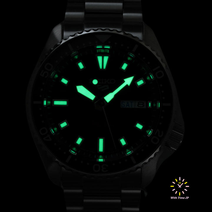 Black dial luminescence of Seiko 5 Sports SKX series SBSA305