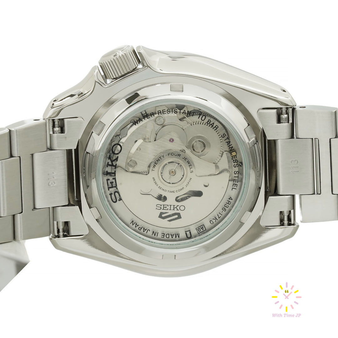 Backsid of the case of Seiko 5 Sports SKX series SBSA305