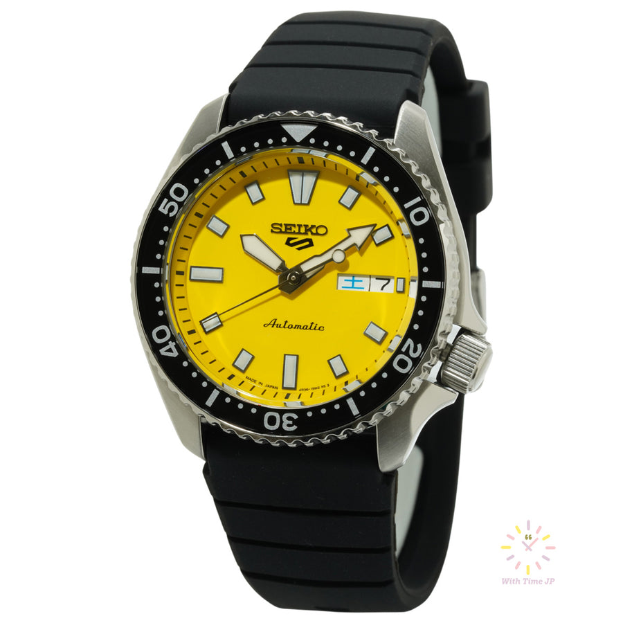 Seiko 5 Sports SKX series SBSA307,Mechanical  watch, Men's Watch,  stainless steel case, yellow Dial,silicon Band.