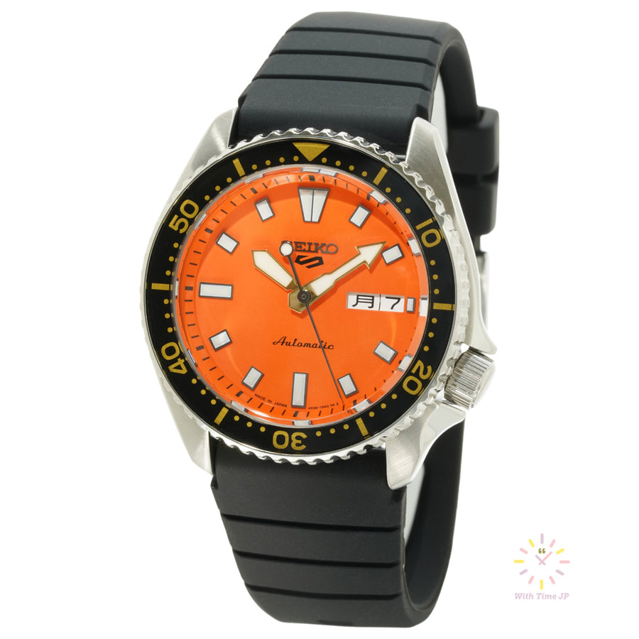Seiko 5 Sports SKX series SBSA309,mechanical watch, Men's Watch, stainless steel case, orange Dial,Silicon Band.