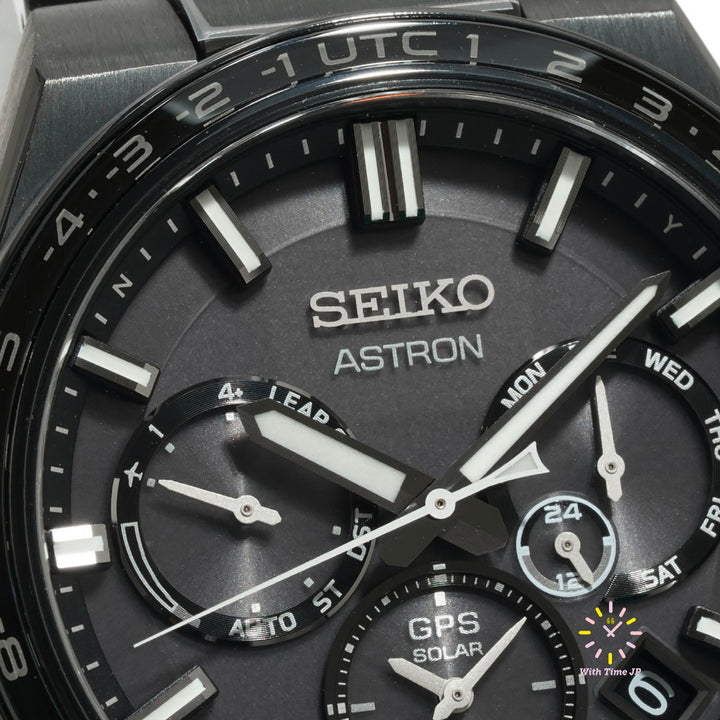 Close-up of the dial of the Seiko Astron Nexter GPS Solar SBXC147